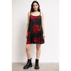 As U Wish Y2K Velvet Burnout Rose Floral Whimsigoth Slip Mini Dress M